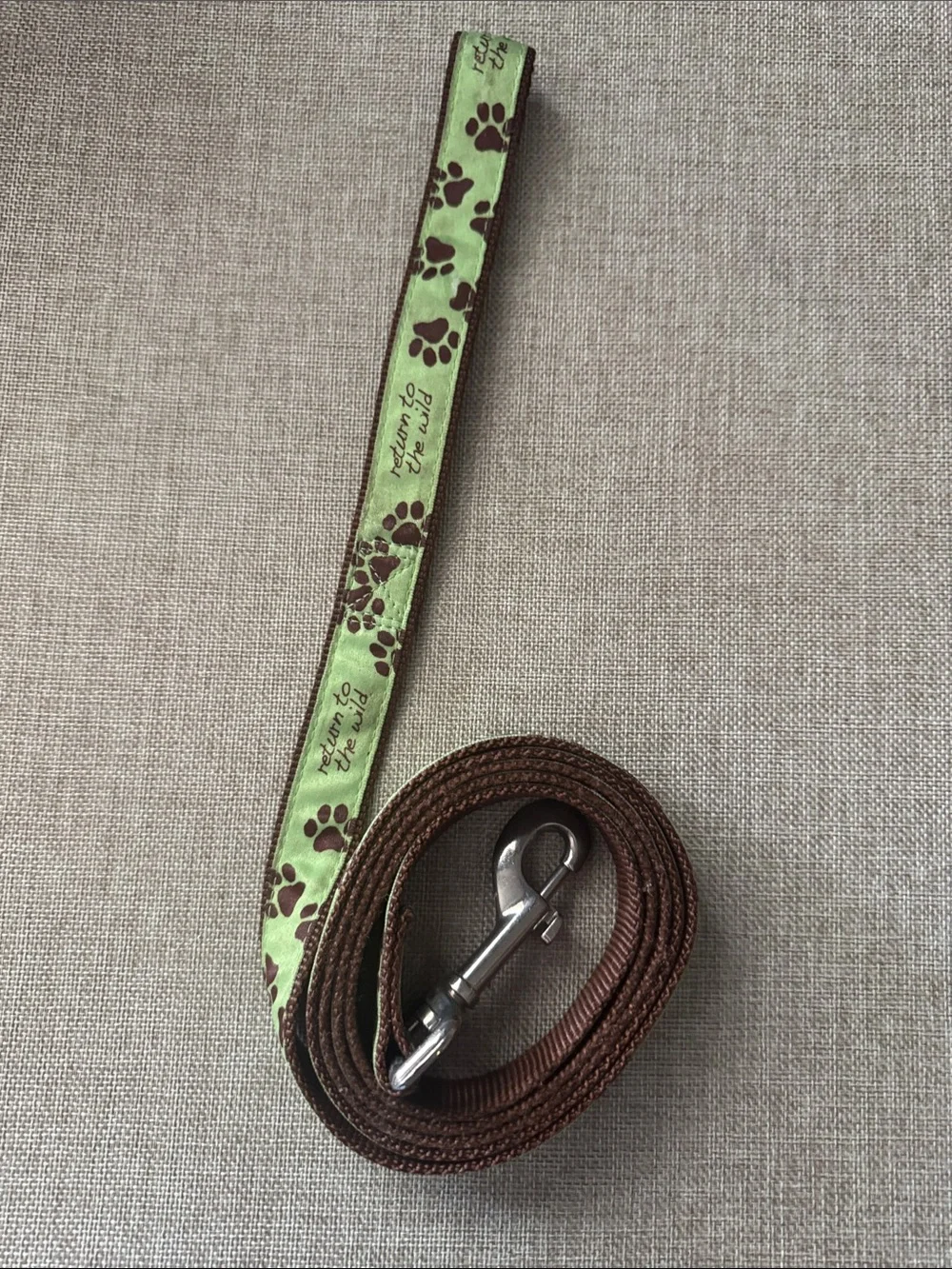 Brown and Green Paw Print Dog Leash with Brown Trim